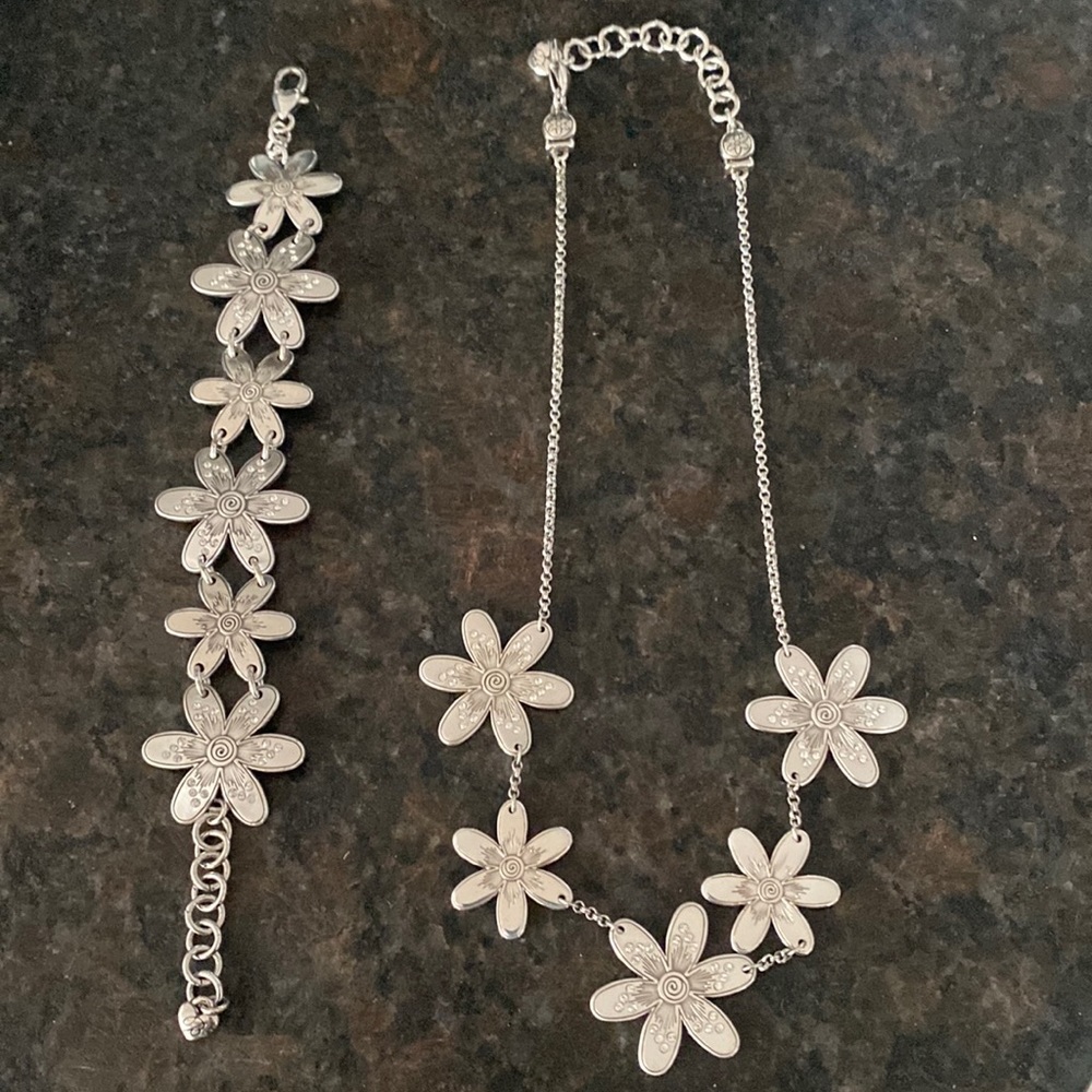 Brighton silver and clear crystal Flower necklace and bracelet set
